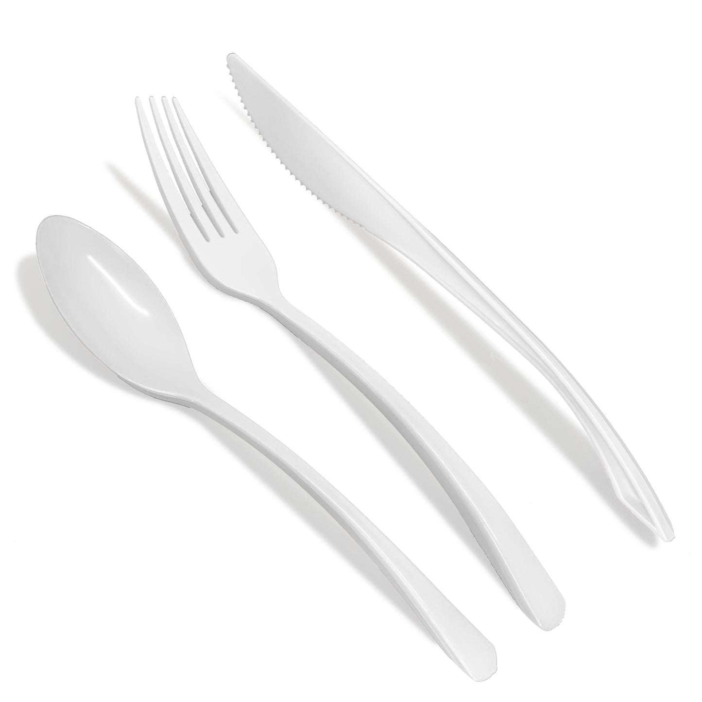 Reusable Flared White Plastic Spoons Forks Knives