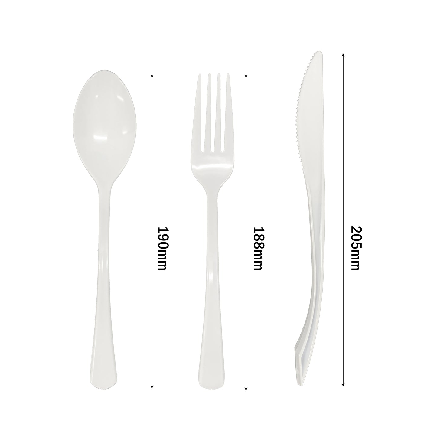 Reusable Flared White Plastic Spoons Forks Knives