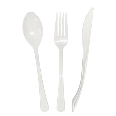 Reusable Flared White Plastic Spoons Forks Knives