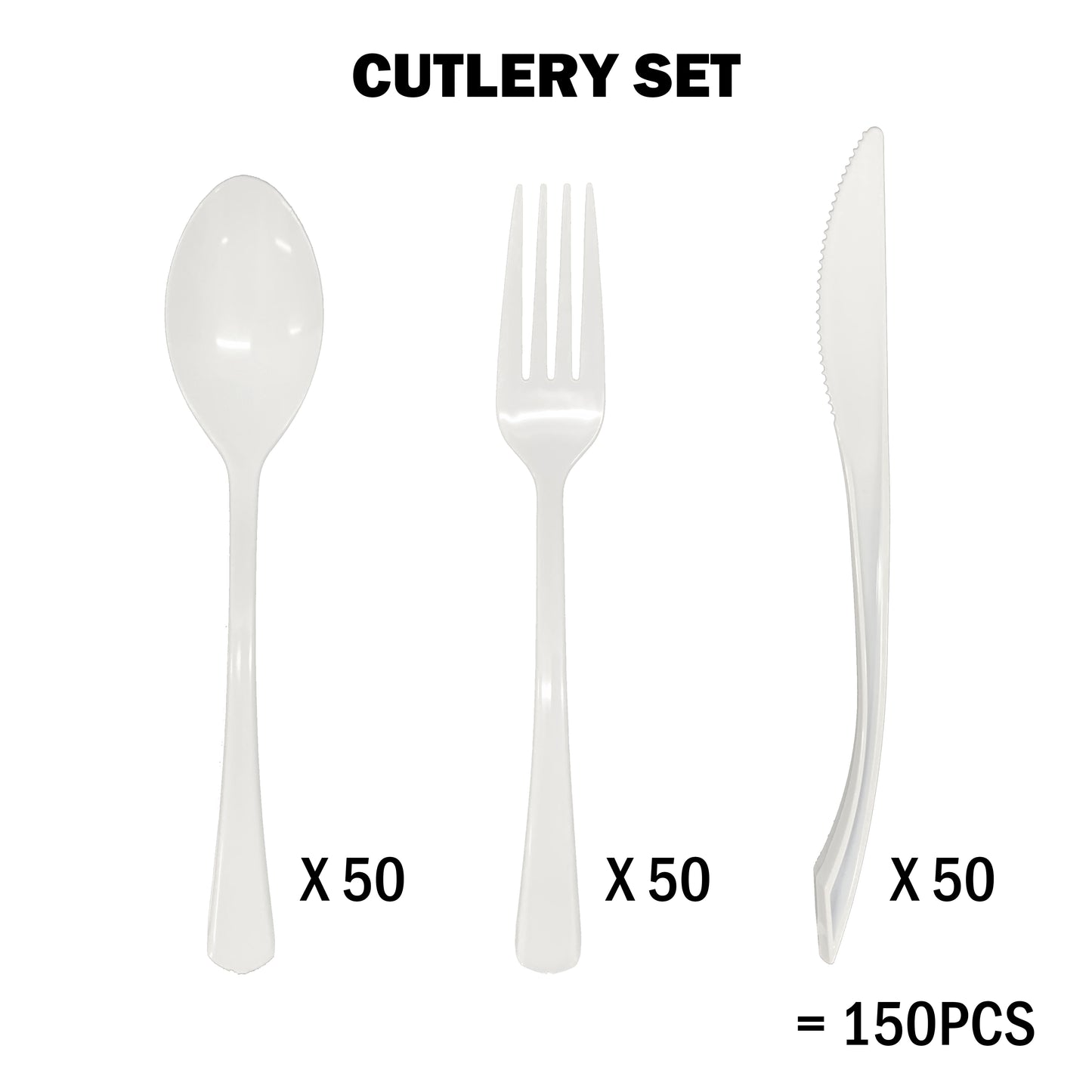 Reusable Flared White Plastic Cutlery Set