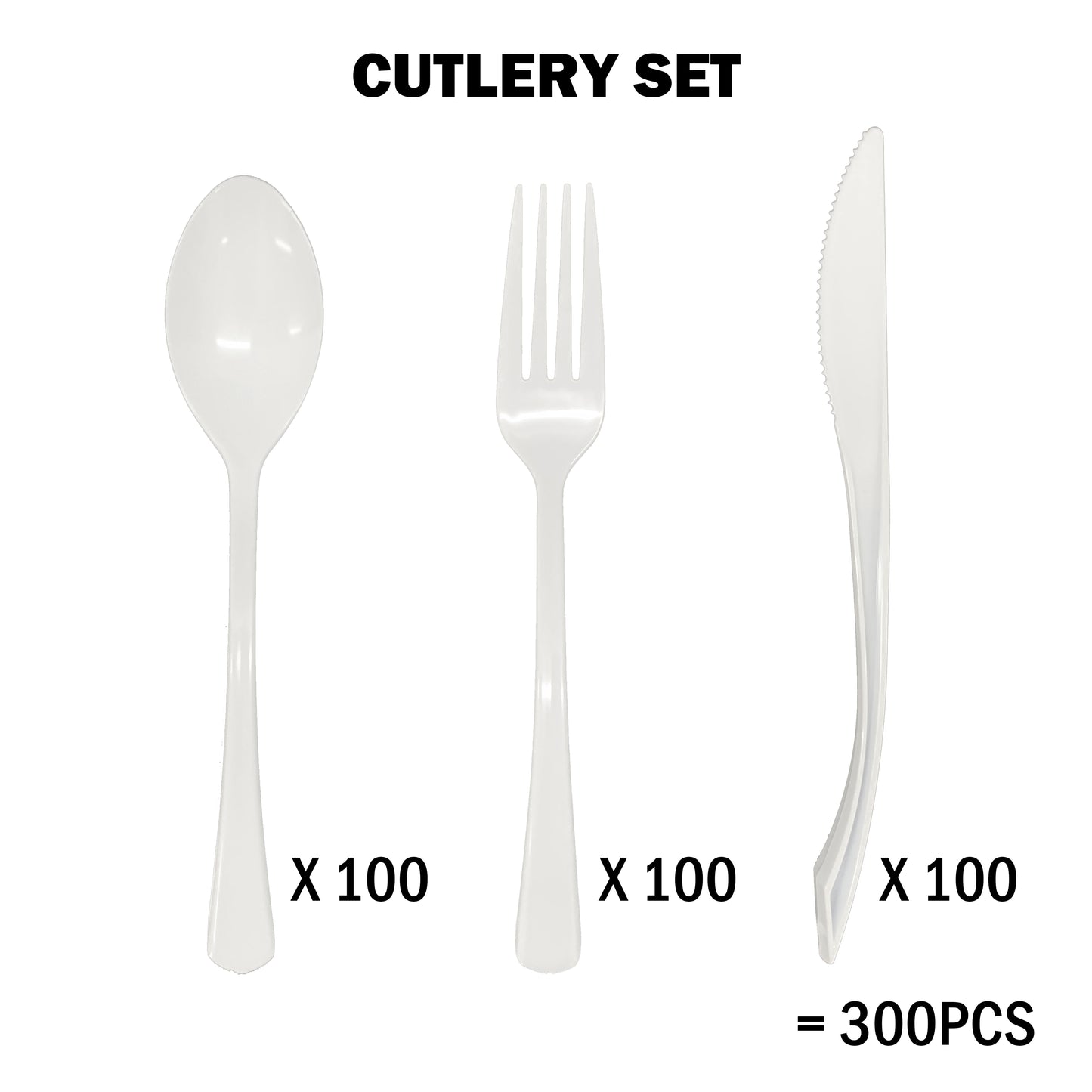 Reusable Flared White Plastic Cutlery Set