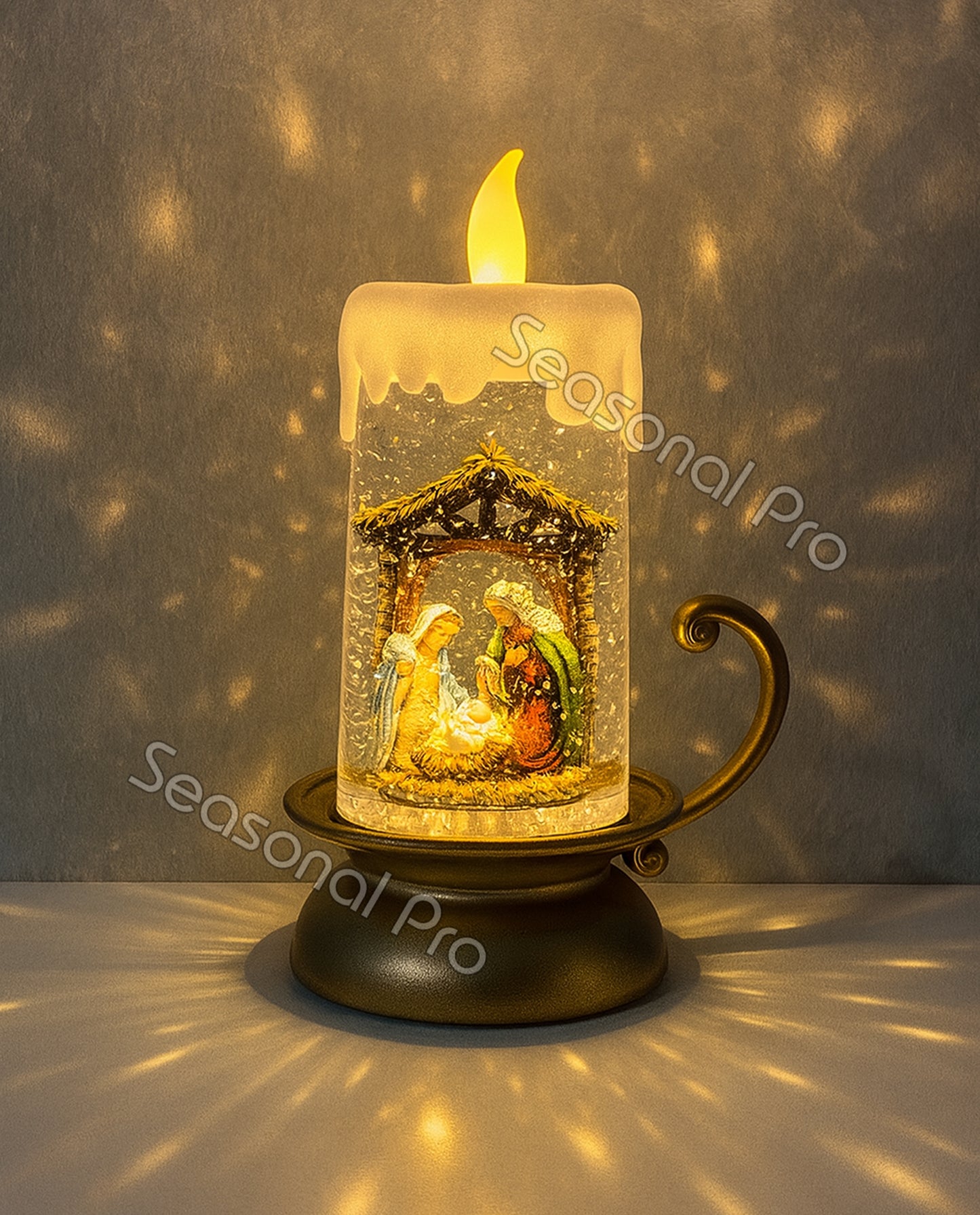 Glitter Swirl Nativity Candle Light Up LED Christmas Decoration Battery Operated