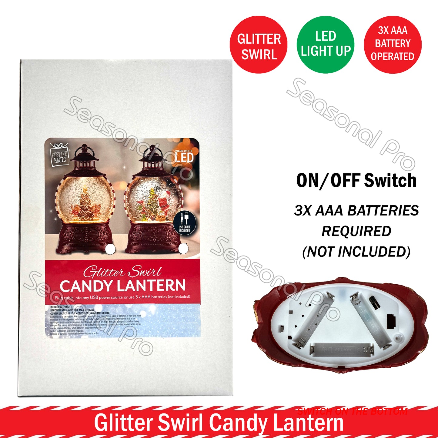 Glitter Swirl Lantern Snow Globe Christmas Elf Santa Tree LED Light Decoration