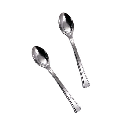 40 x Mini Plastic Dessert Spoons  Metallic Silver