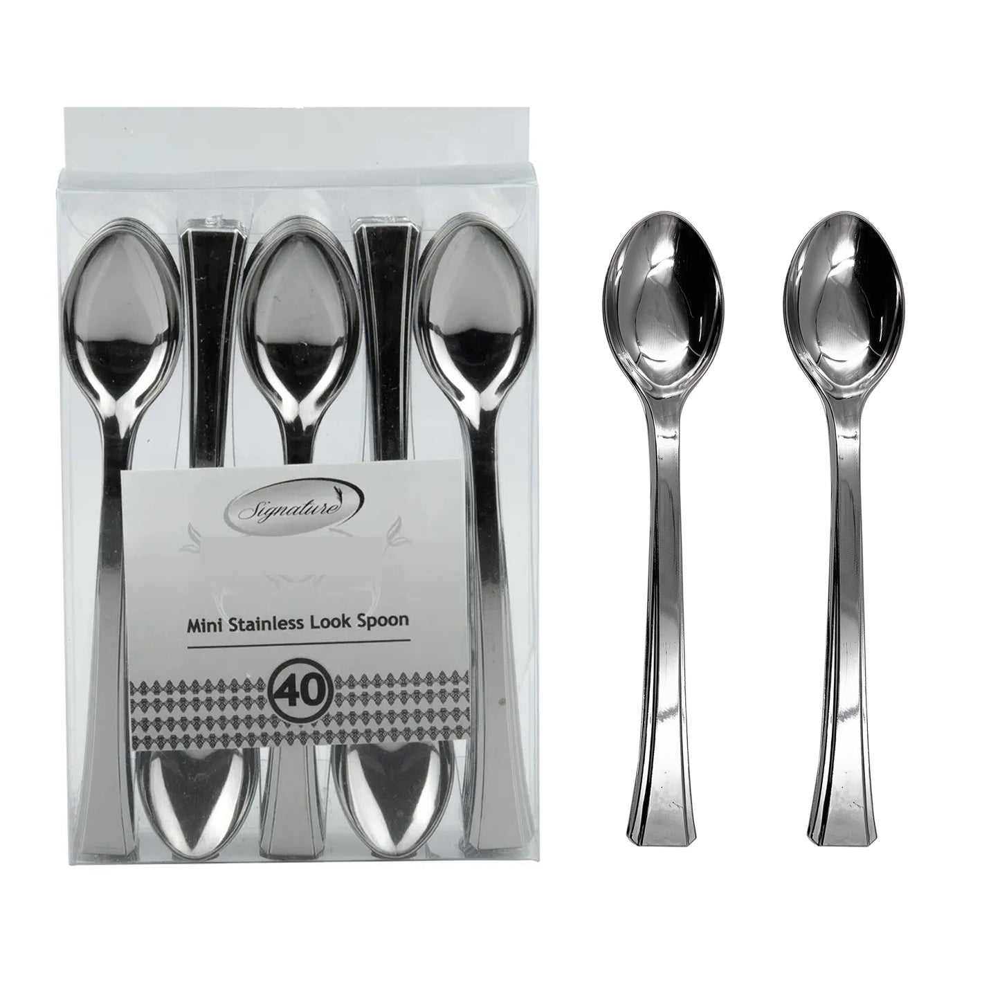 960 x Mini Plastic Dessert Spoons  Metallic Silver