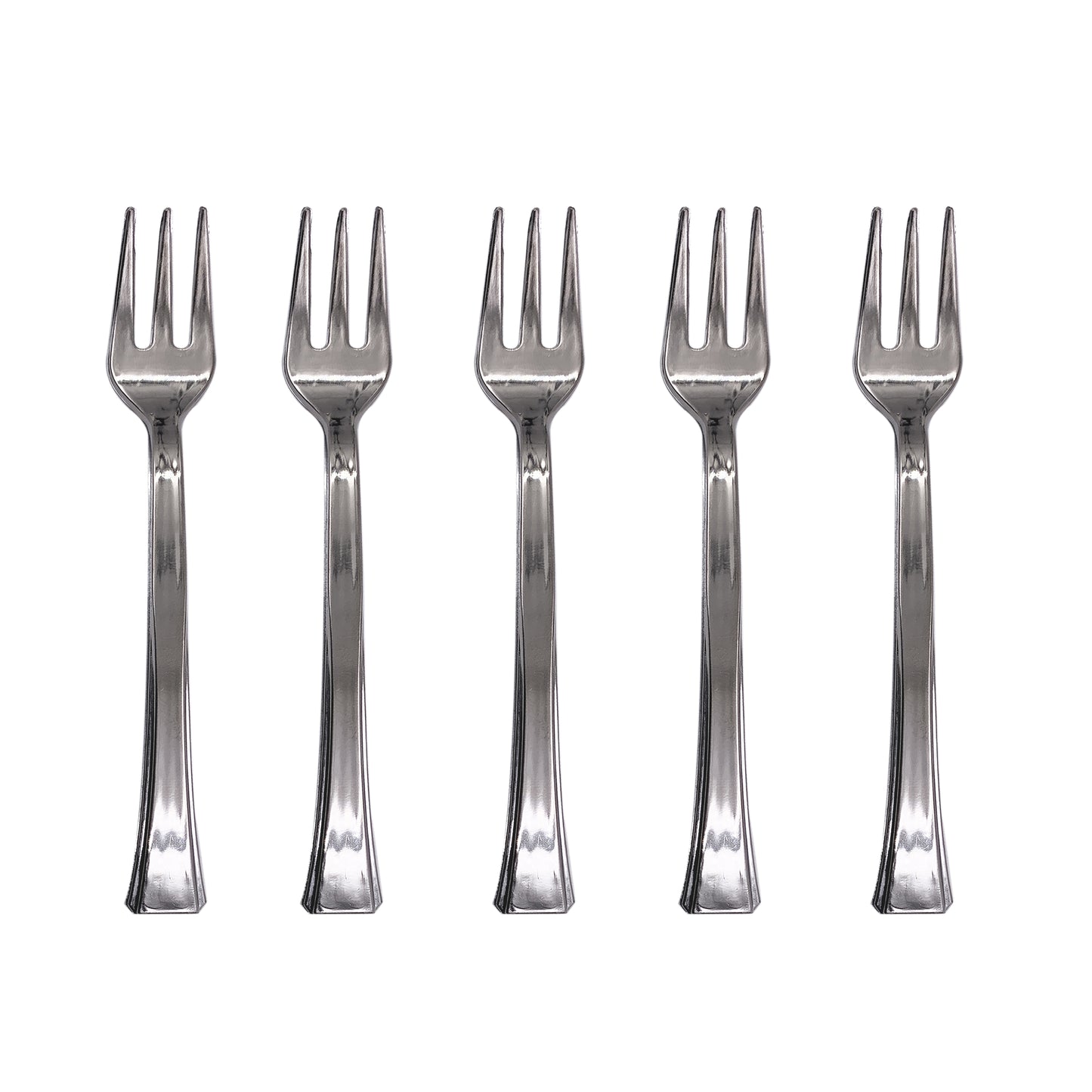 40 x Mini Plastic Dessert Forks Metallic Silver