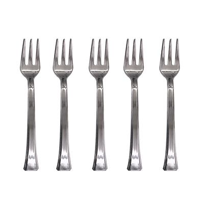 40 x Mini Plastic Dessert Forks Metallic Silver