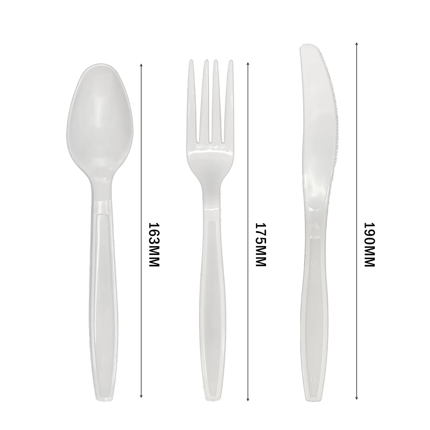 60 x Reusable White Plastic Cutlery Set