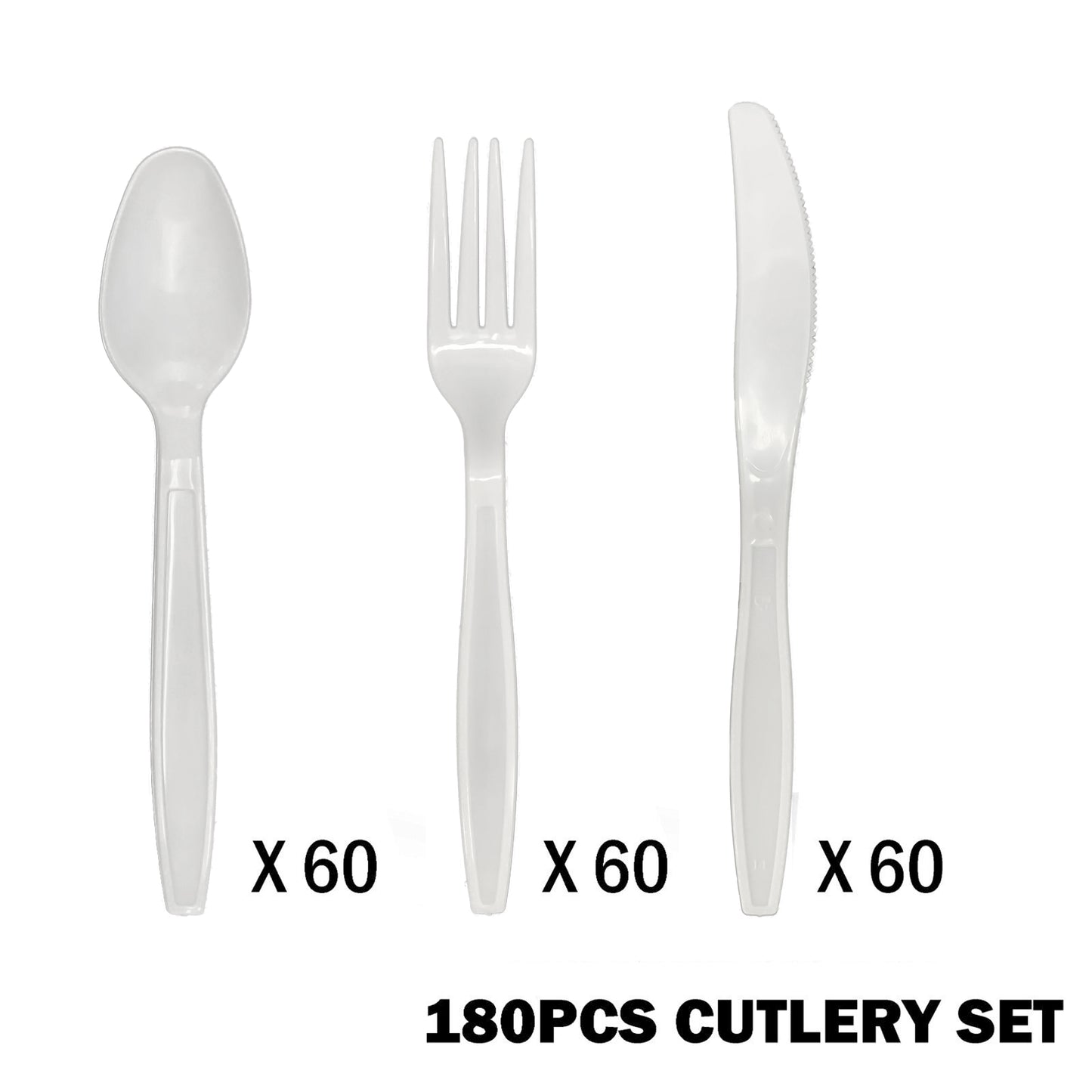 Reusable White Plastic Cutlery Value Pack