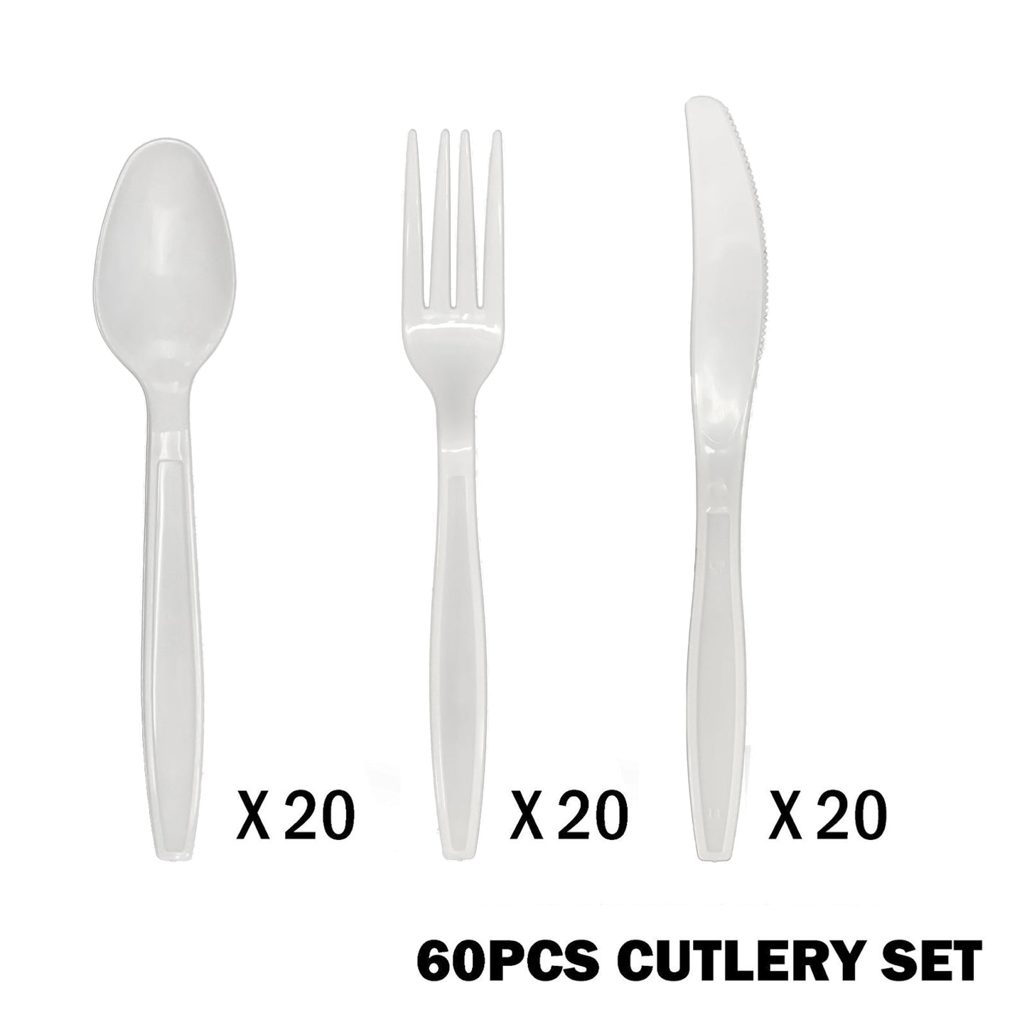 Reusable White Plastic Cutlery Value Pack