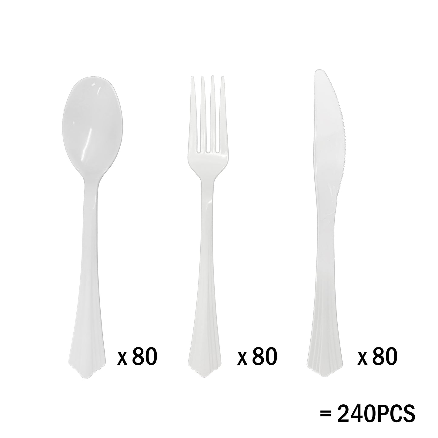 Reusable White Clam-Edge Plastic Cutlery Set