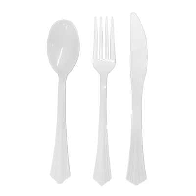 Reusable White Clam-Edge Plastic Cutlery Set