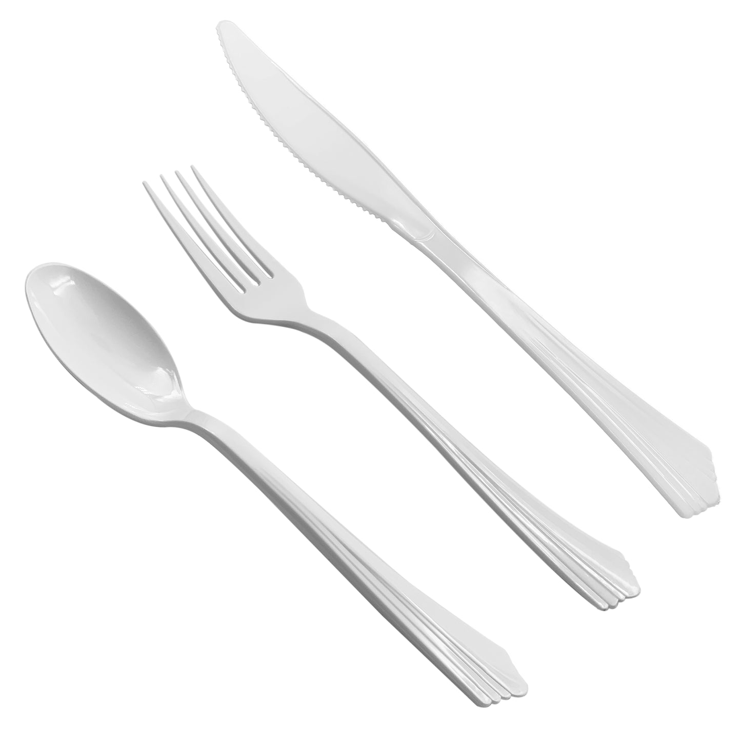 Reusable White Clam-Edge Plastic Cutlery Set