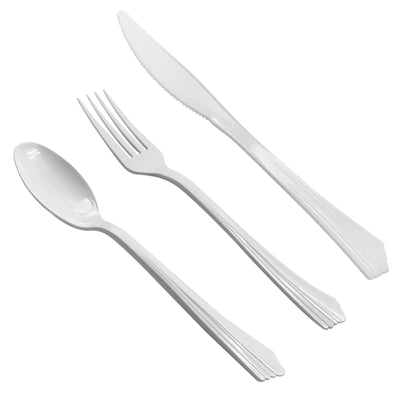 Reusable White Clam-Edge Plastic Cutlery Set