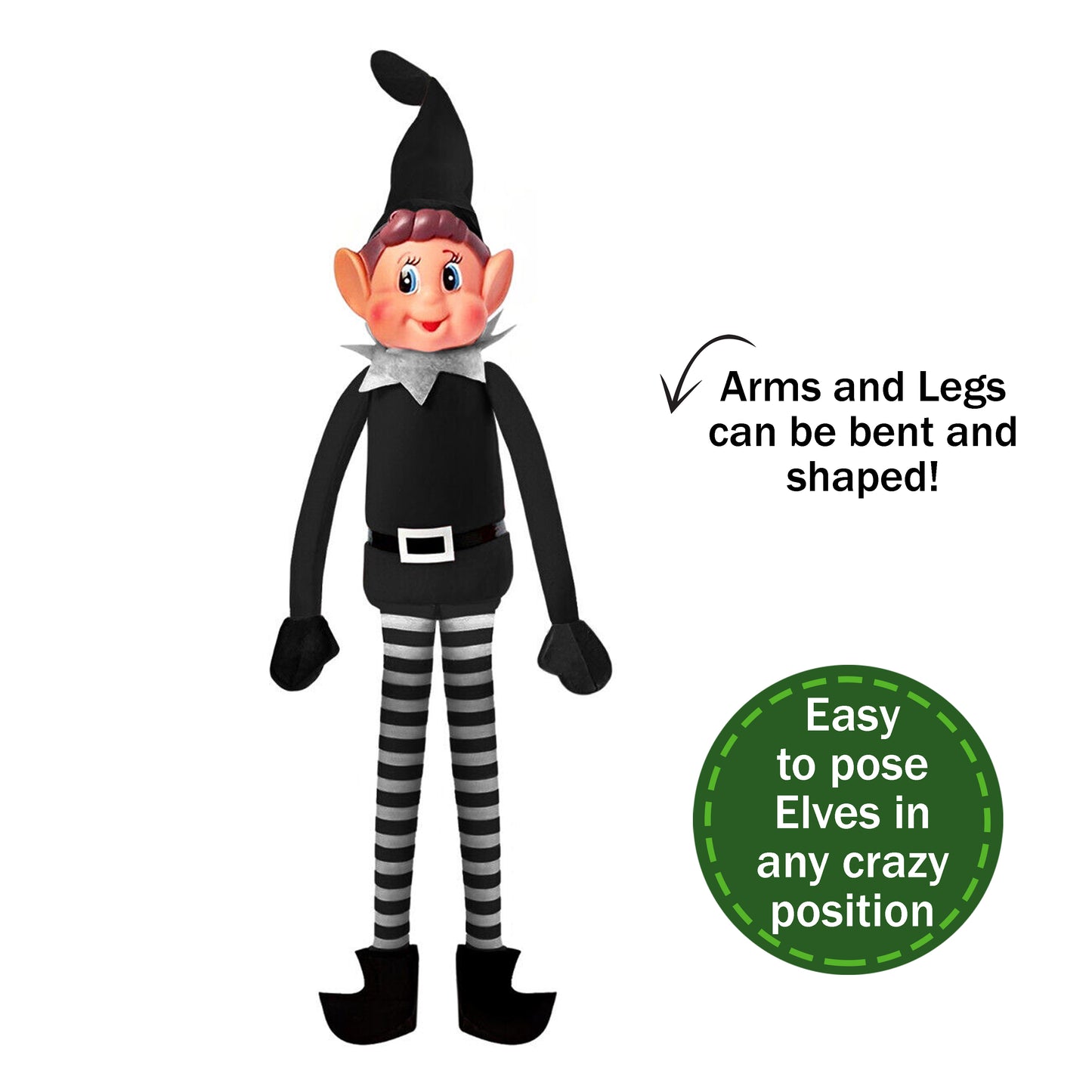 Bendable Naughty Plush Black Elf Behavin' Badly Christmas Decoration