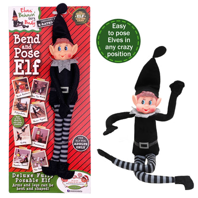 Bendable Naughty Plush Black Elf Behavin' Badly Christmas Decoration