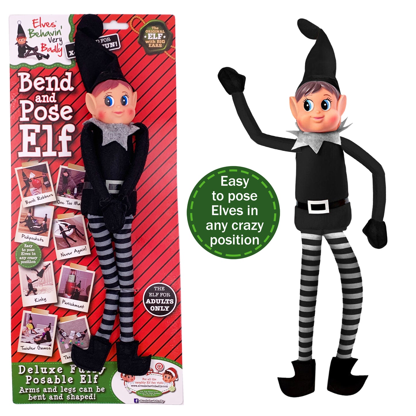 Bendable Naughty Plush Black Elf Behavin' Badly Christmas Decoration