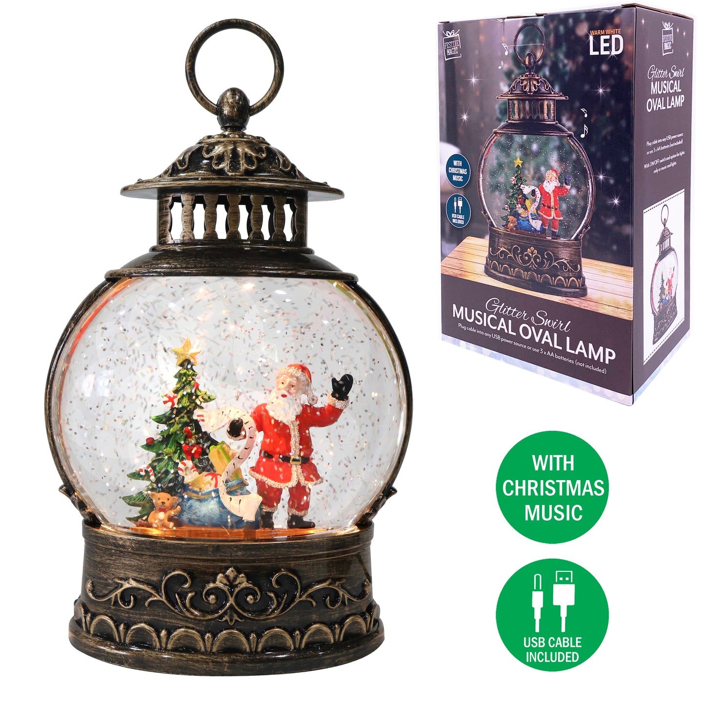 Christmas Light Up Musical Oval Lantern Snow Globe