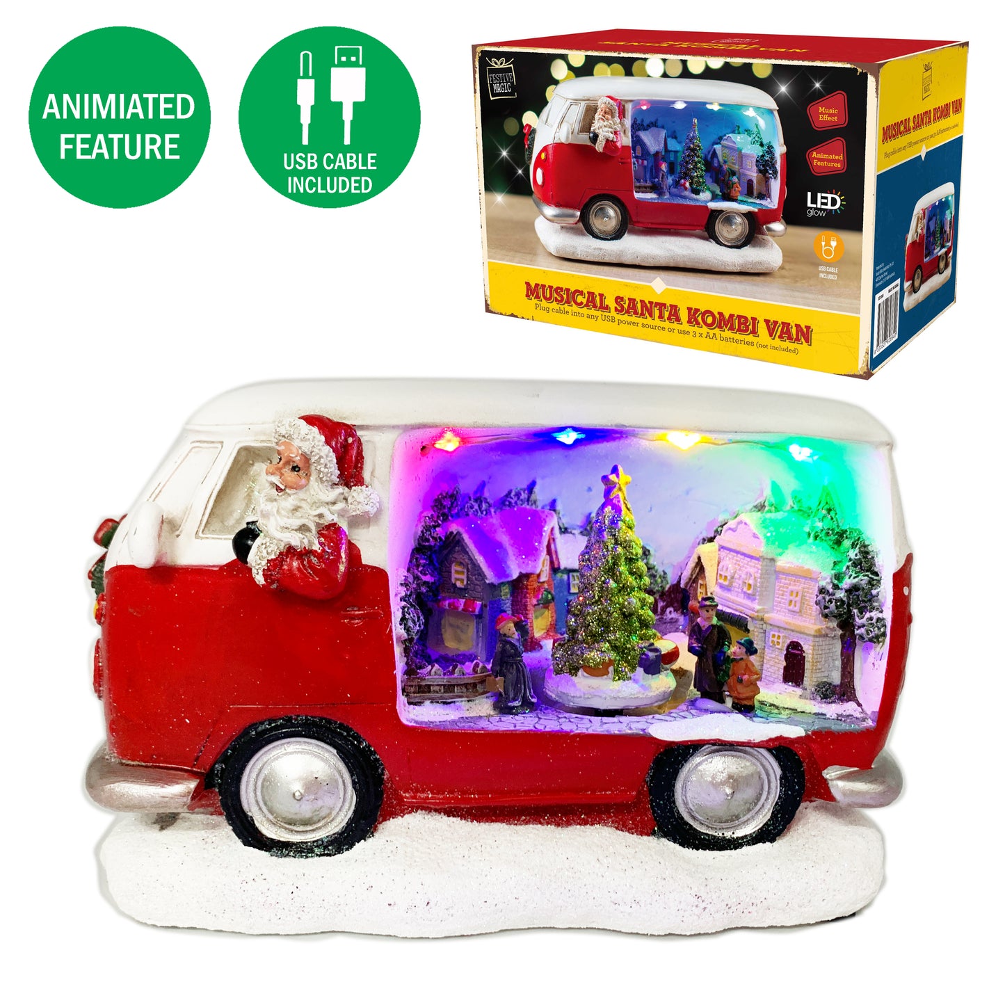 Christmas Animated Light Up Musical Santa Kombi Van