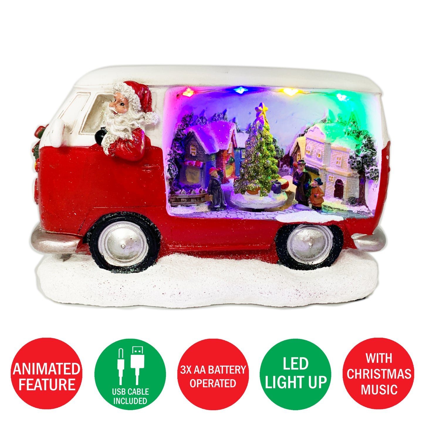 Christmas Animated Light Up Musical Santa Kombi Van