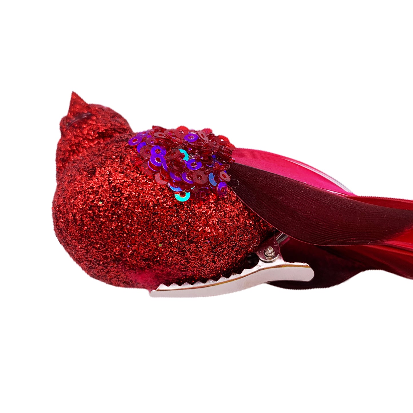 6pcs Red Glitter Birds Clip Christmas Ornaments