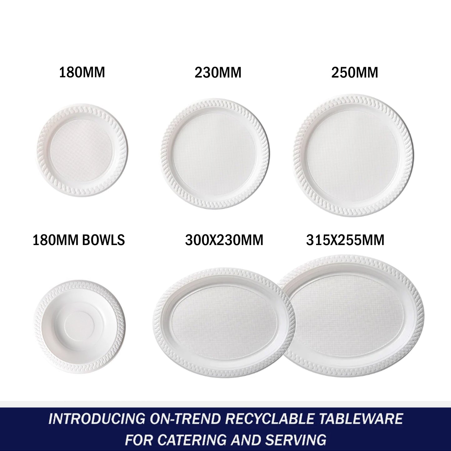 100pcs 230x300mm White Plastic Embossed Oval Plates