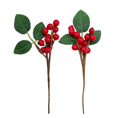 10pcs Christmas Red Holly Berry & Leaf Pick 175mm