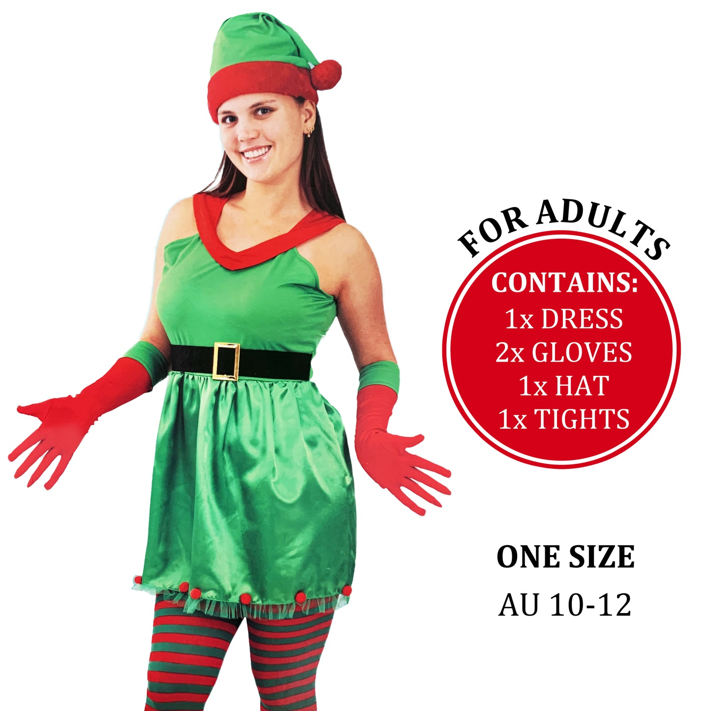 Women Summer Christmas Elf Costume Dress Set - Green-