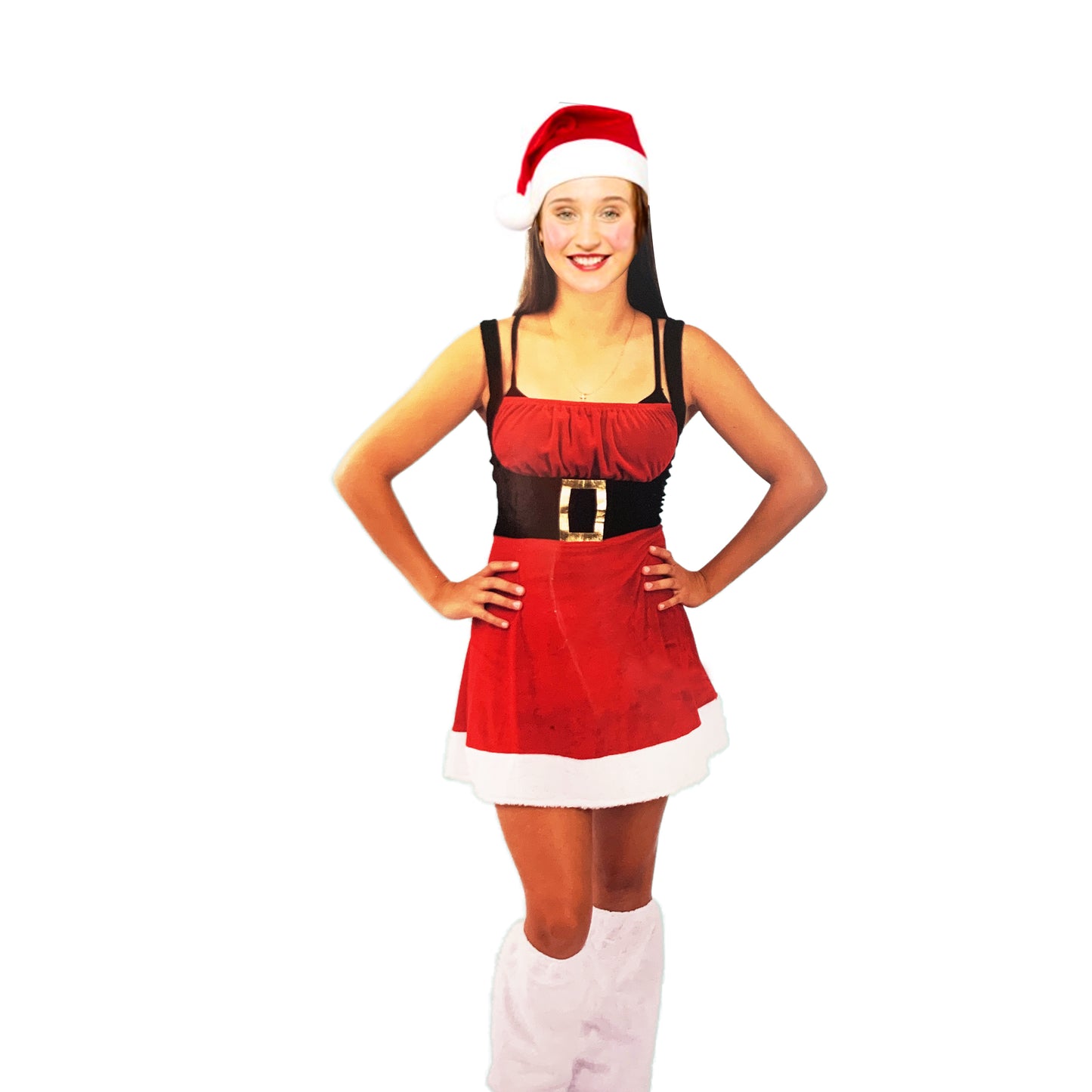 Women Summer Christmas Elf Costume Dress Set - Red-