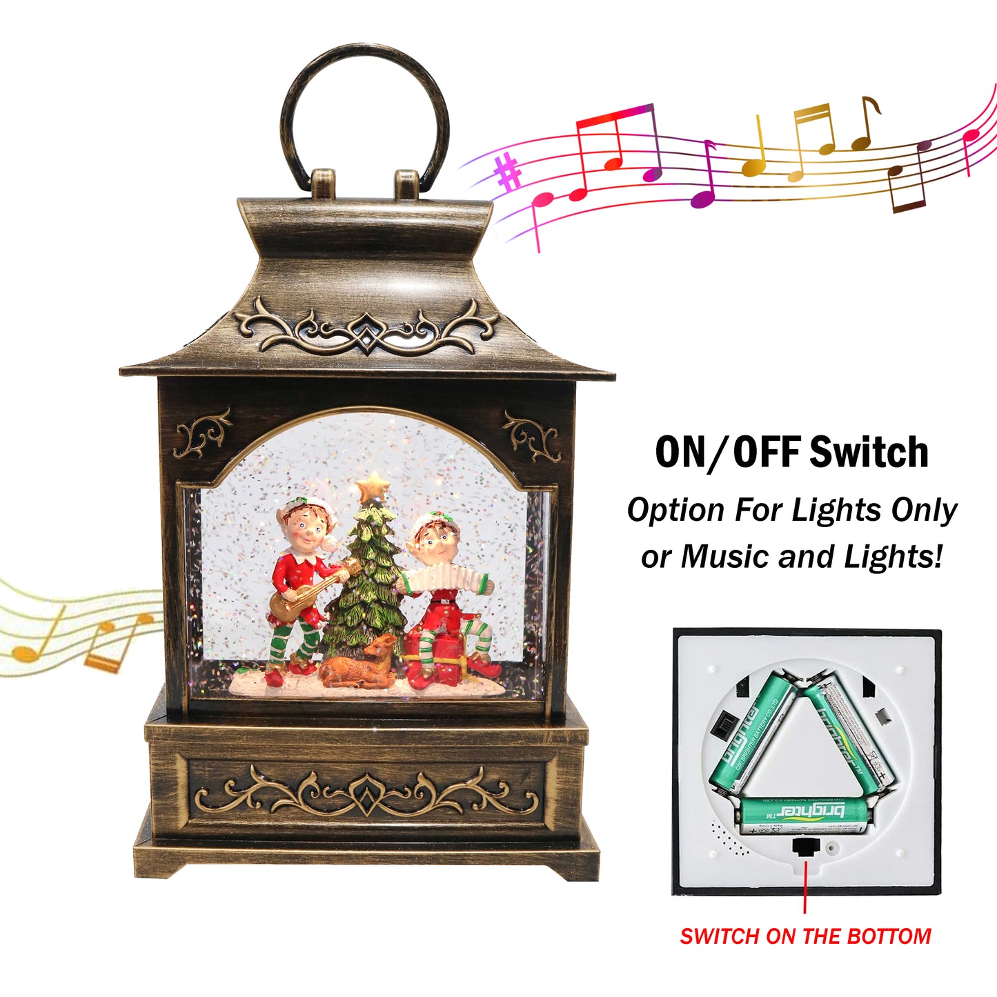 Christmas Light Up Glitter Musical Lamp - Elves -