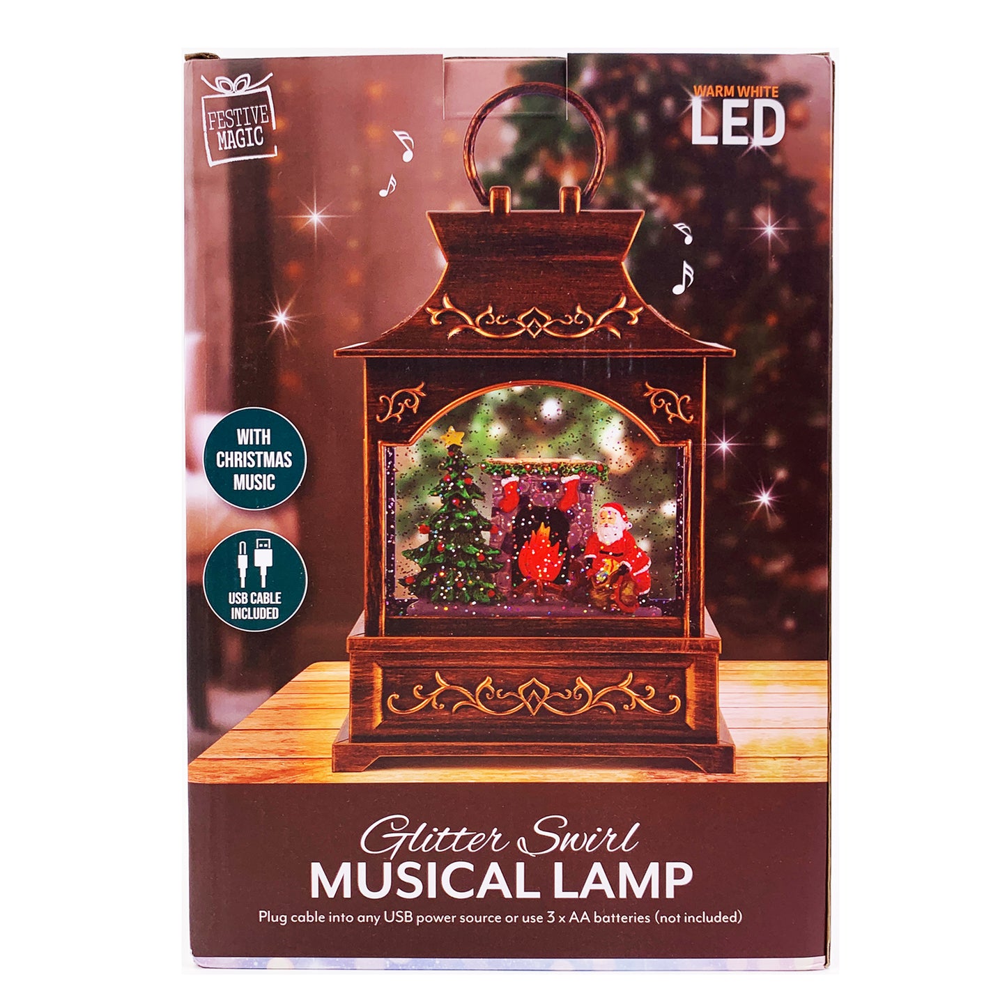 Christmas Light Up Glitter Musical Lamp - Santa -