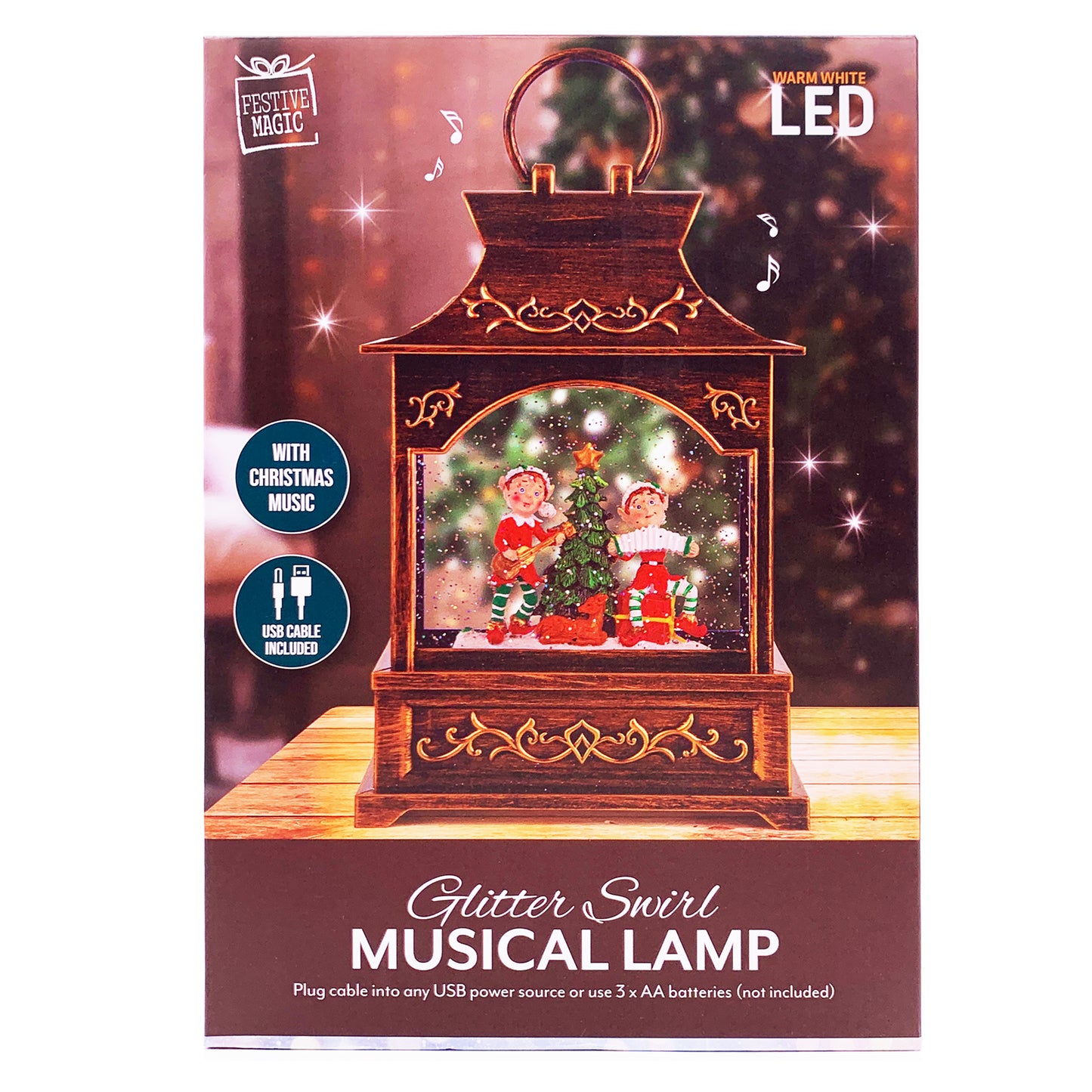 Christmas Light Up Glitter Musical Lamp - Elves -