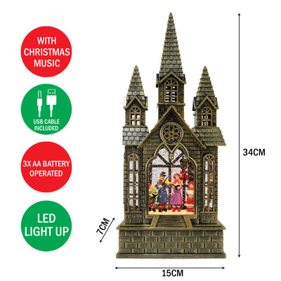 Christmas Light Up Musical Chapel - Bronze -