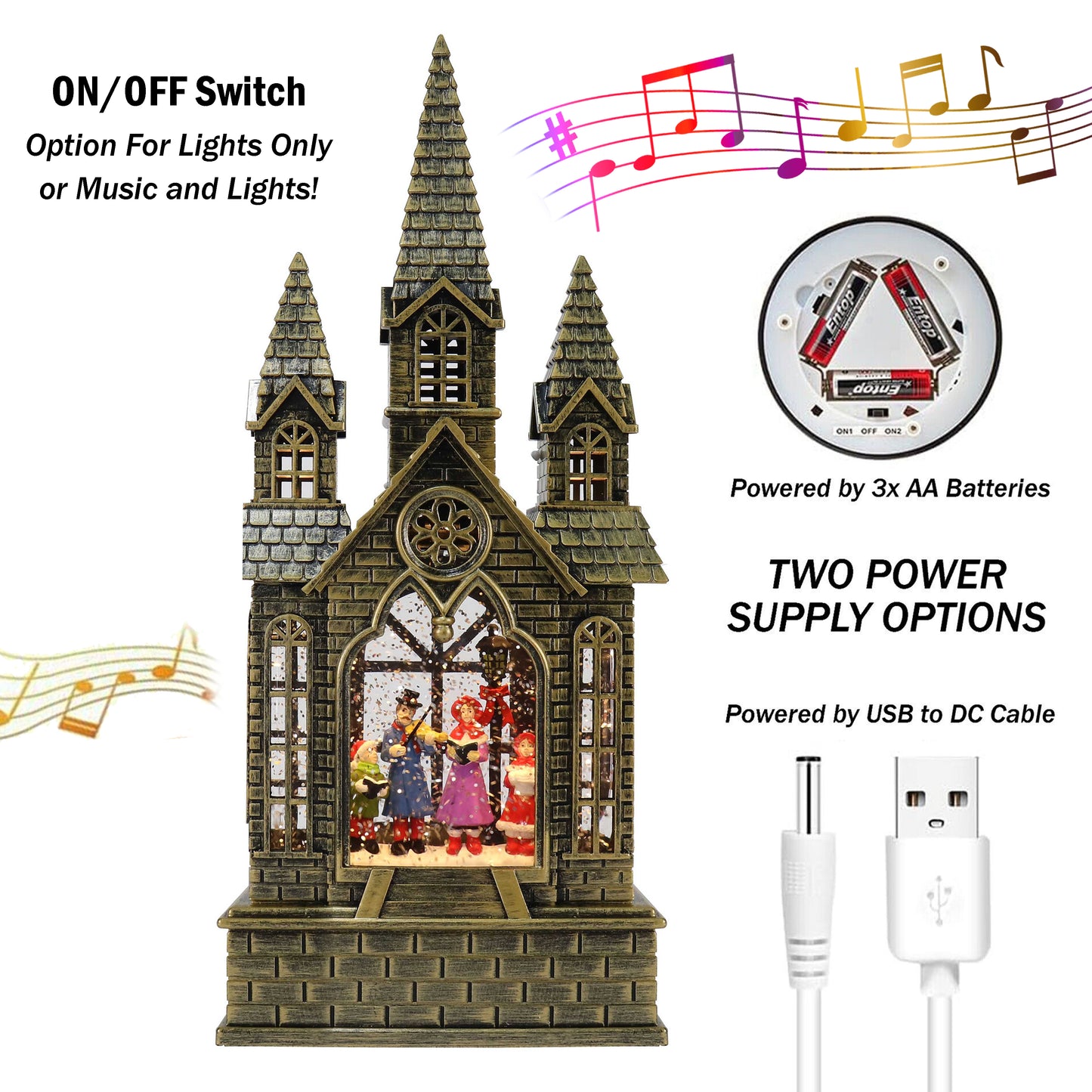 Christmas Light Up Musical Chapel - Bronze -