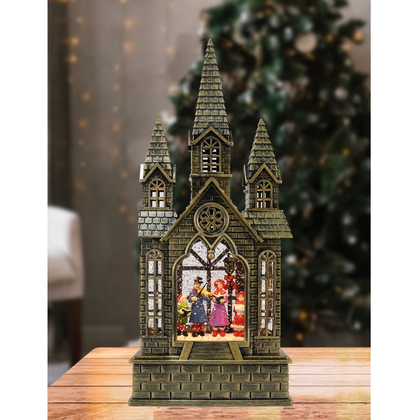 Christmas Light Up Musical Chapel - Bronze -