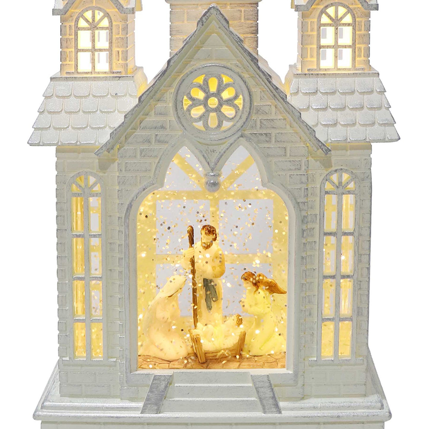 Christmas Light Up Musical Chapel - White -