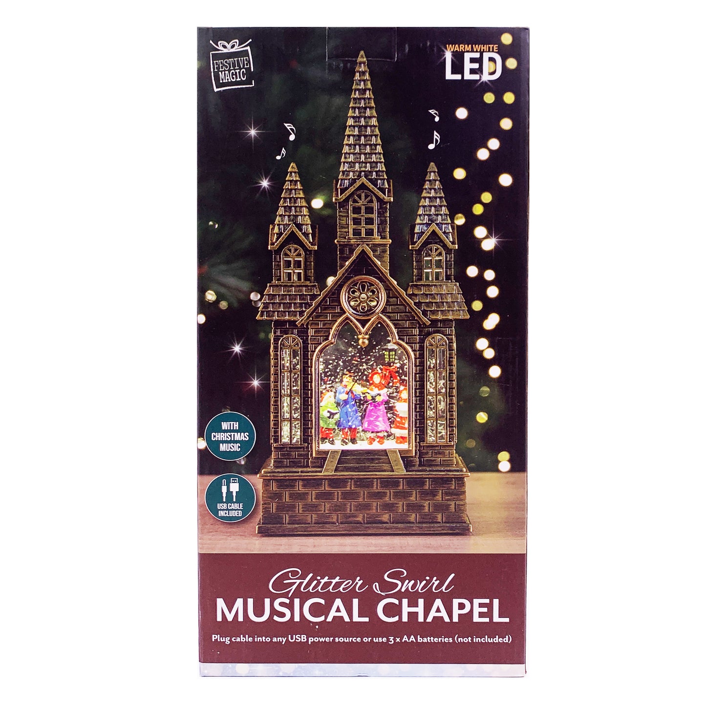 Christmas Light Up Musical Chapel - Bronze -