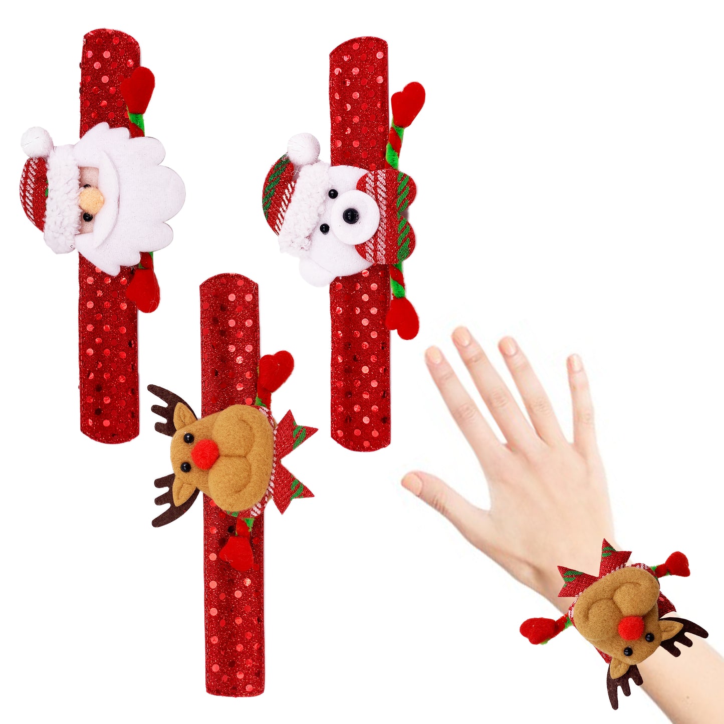 3 PACK Christmas Wrist Snap Slap Bands