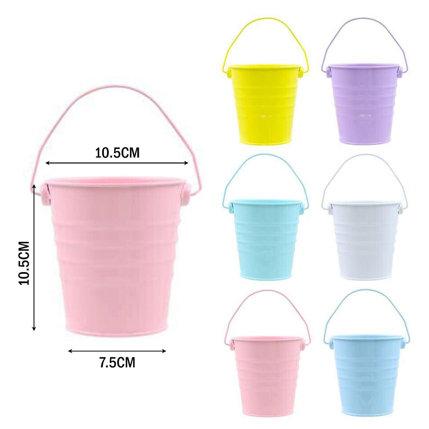 6PACK Metal Buckets with Handle -10.5cm-