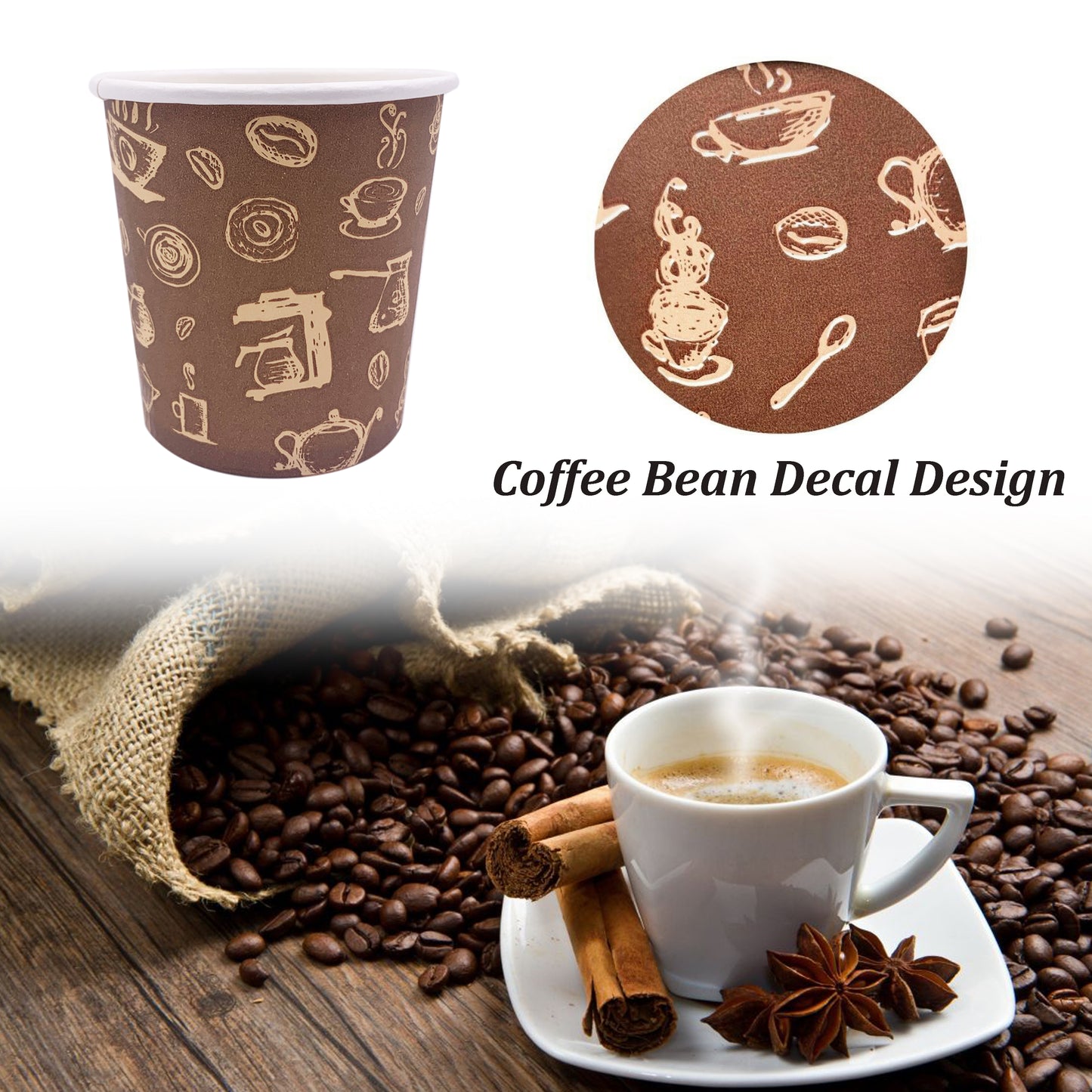 Disposable Paper Cup - Coffee Bean Decal