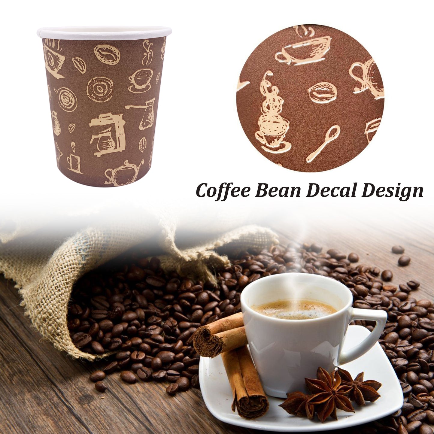 8oz Disposable Paper Cup - Coffee Bean Decal