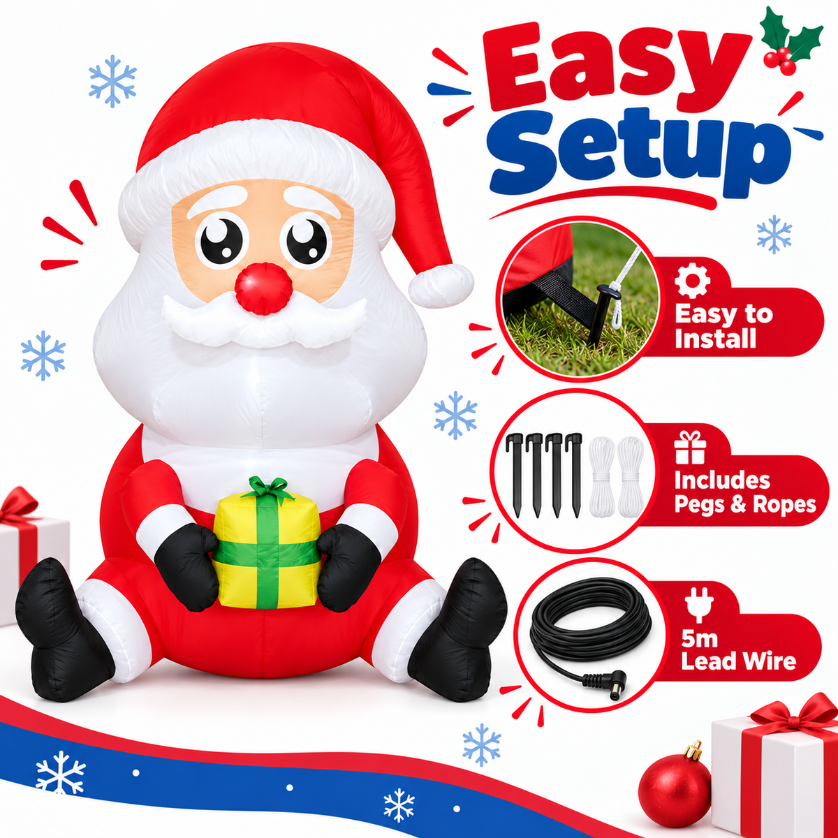 Festive Magic 240cm Inflatable Santa with LED Lights Christmas Outdoor Decoration