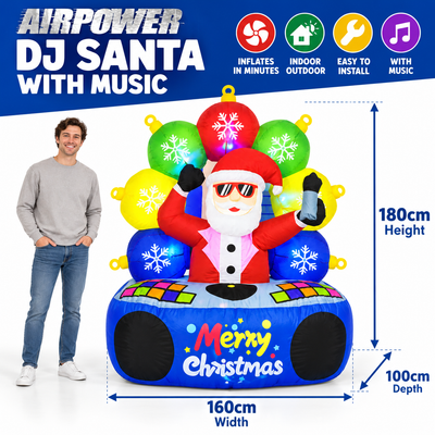Inflatable DJ Santa with Music & LED Lights – Christmas Decoration
