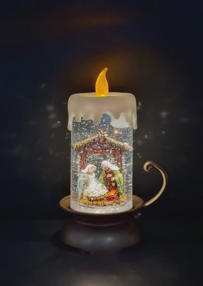 Glitter Swirl Nativity Candle Light Up LED Christmas Decoration Battery Operated