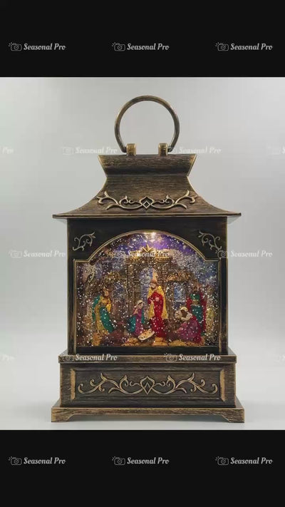 Glitter Swirl Musical Nativity Lamp Church Music Christmas USB / Battery Powered