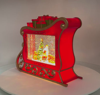 Glitter Swirl Musical Sleigh Scene LED Santa Christmas Decoration USB Battery Operated