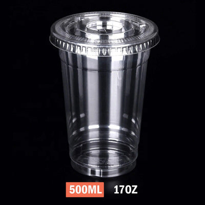 500ml Clear Plastic Cups with Flat Lids 17oz