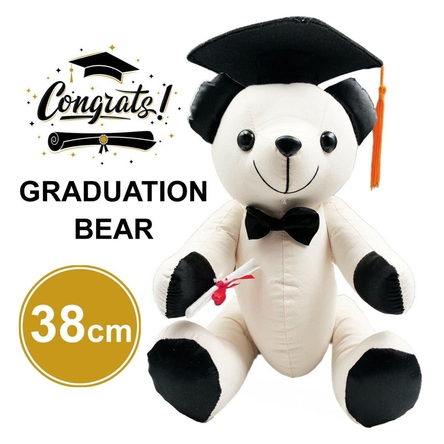 38cm Graduation Signature Stuffed Plush Bear Toy Blank Fabric Graduate Message Black Pen