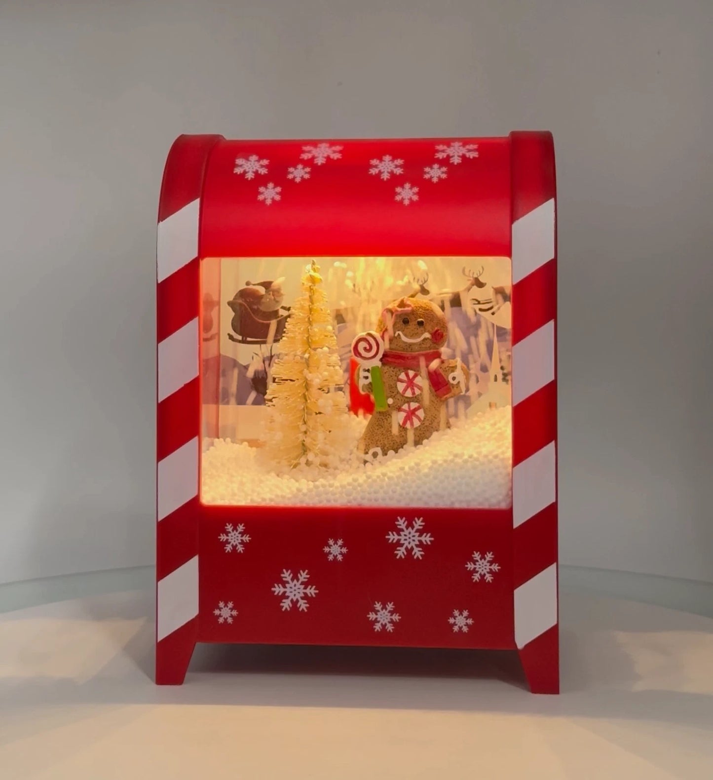 Snowing Musical Mailbox Christmas Decoration Light Up Santa Snowman Gingerbread