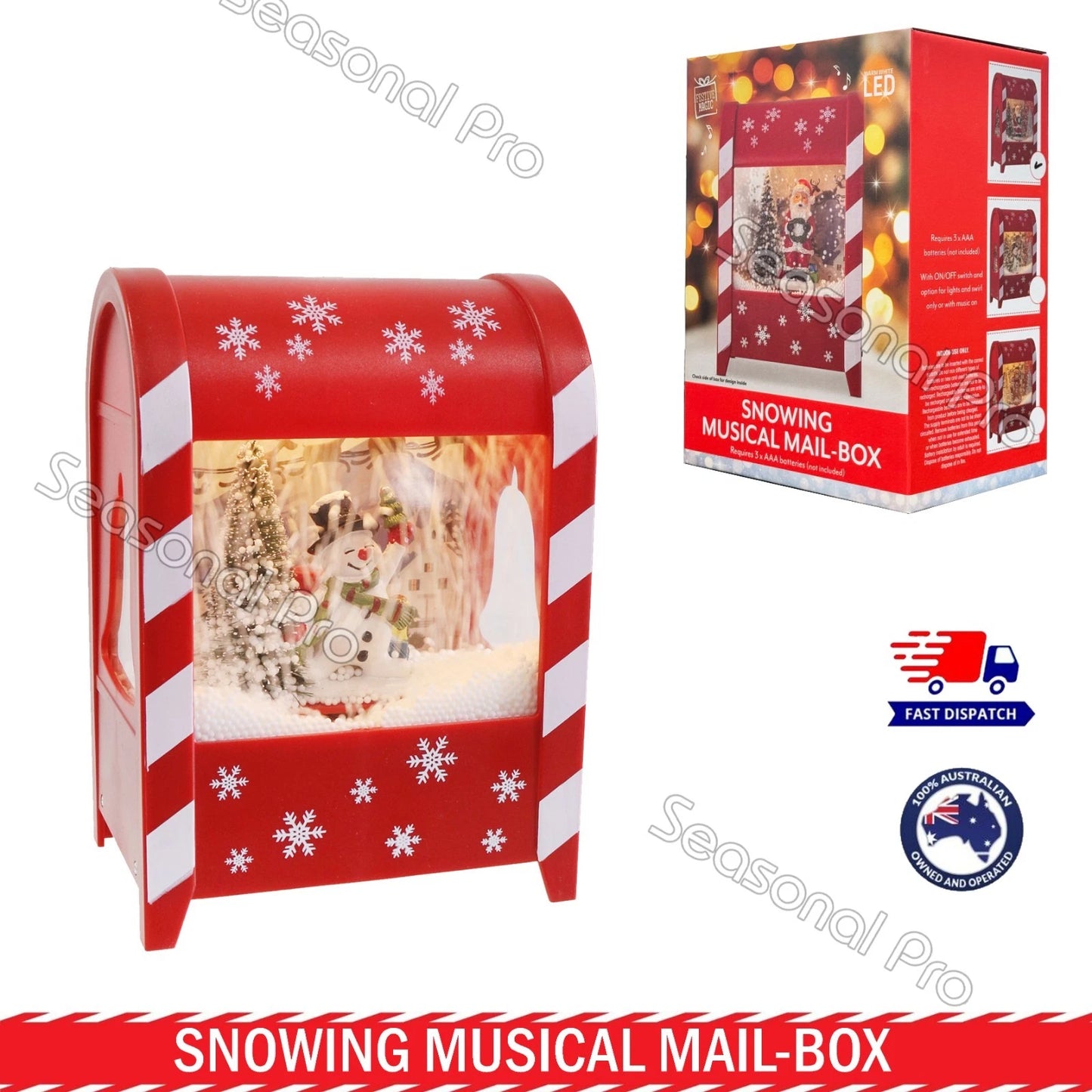 Snowing Musical Mailbox Christmas Decoration Light Up Santa Snowman Gingerbread